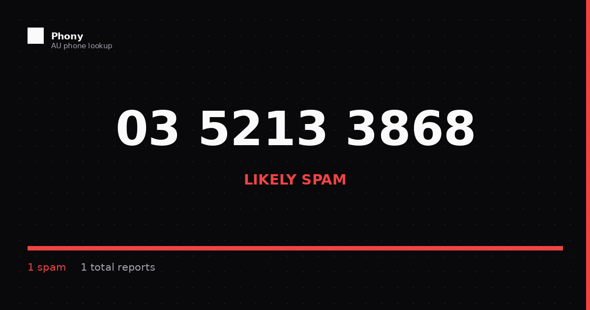 (03) 5213 3868 - Who Called? Scam Check | Phony.com.au