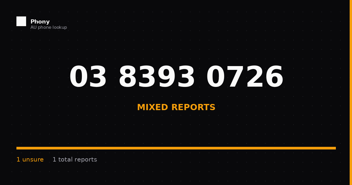 (03) 8393 0726 - Who Called? Scam Check | Phony.com.au