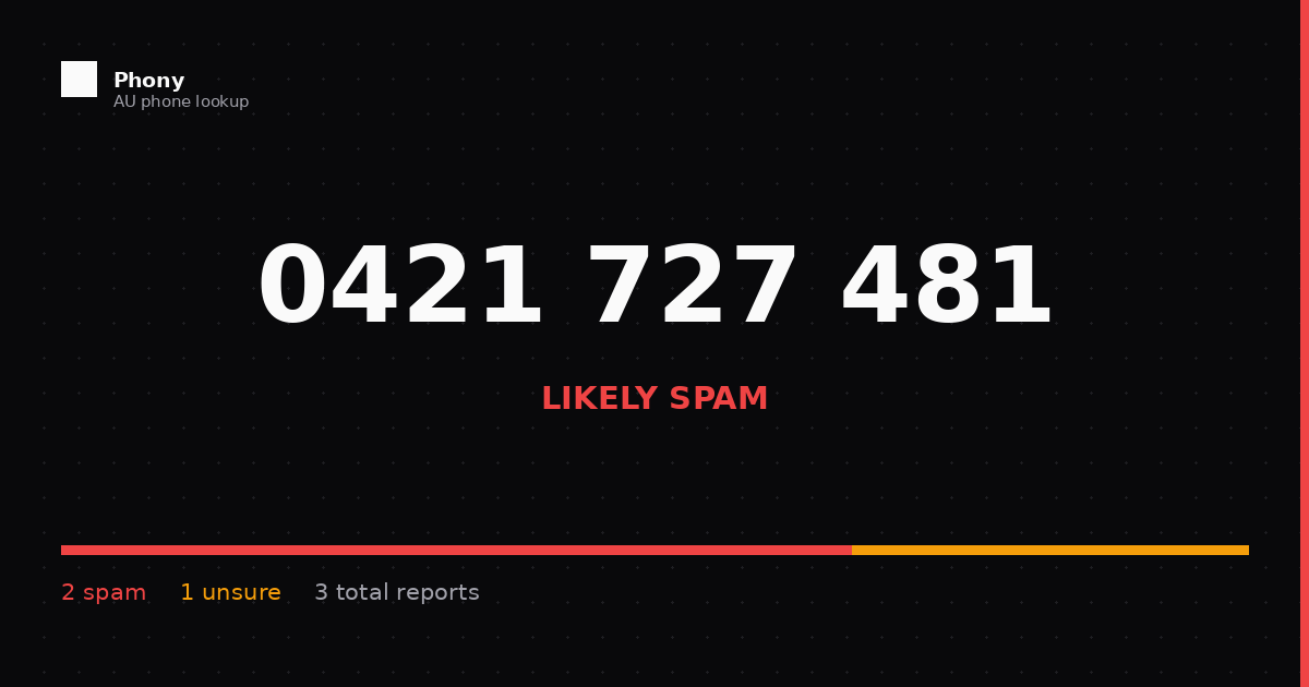 0421 727 481 - Who Called? Scam Check | Phony.com.au