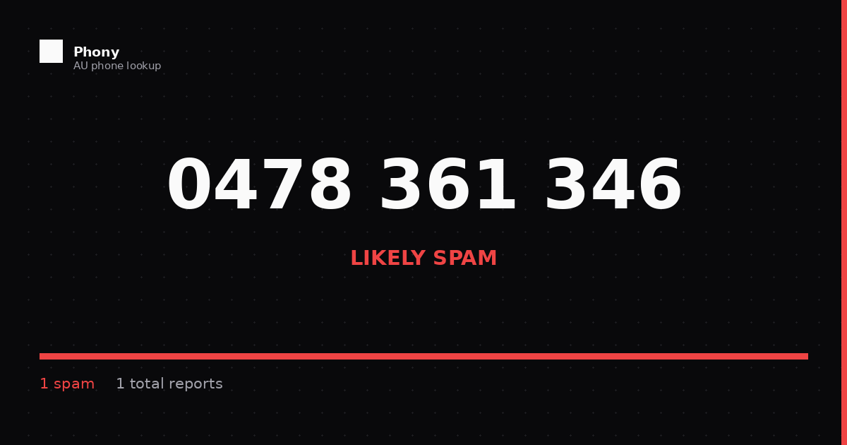 0478 361 346 - Who Called? Scam Check | Phony.com.au